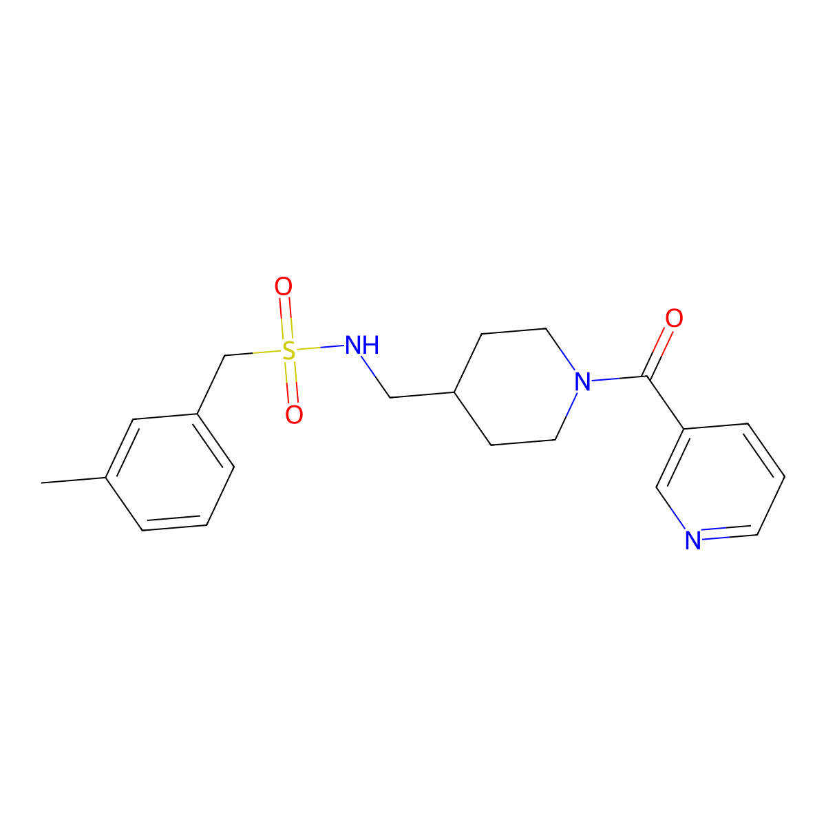 N-((1-nicotinoylpiperidin-4-yl)methyl)-1-(m-tolyl)methanesulfonamide molecular structure, CAS 1396809-96-3