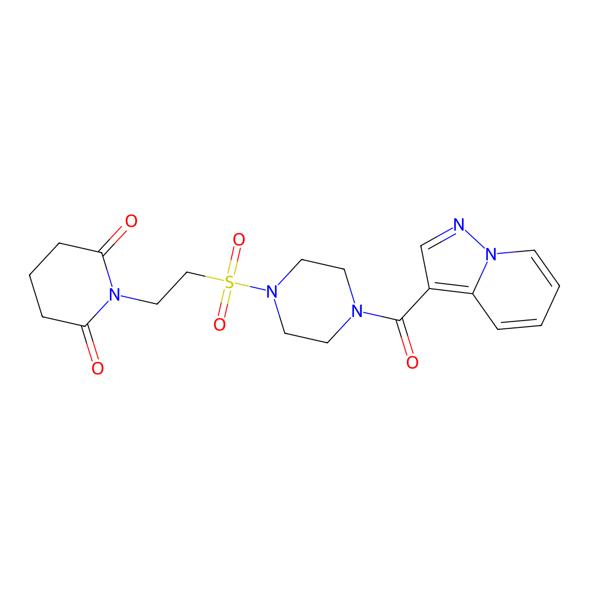1-{2-[(4-{Pyrazolo[1,5-a]pyridine-3-carbonyl}piperazin-1-yl)sulfonyl]ethyl}piperidine-2,6-dione molecular structure, CAS 1396809-98-5