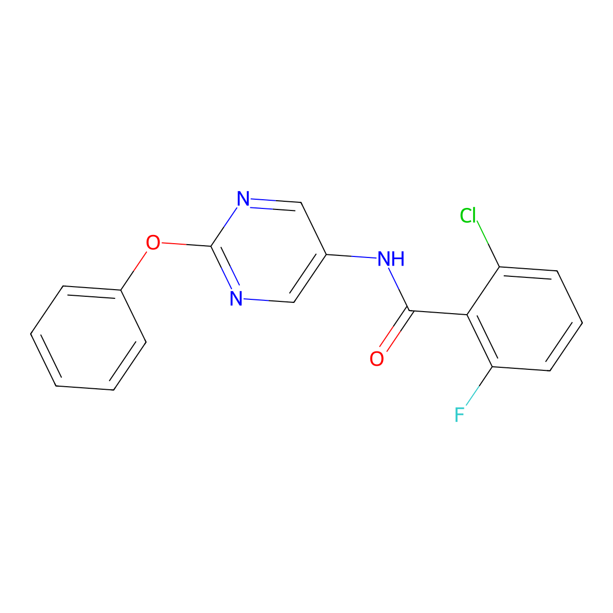 2-chloro-6-fluoro-N-(2-phenoxypyrimidin-5-yl)benzamide molecular structure, CAS 1396810-01-7