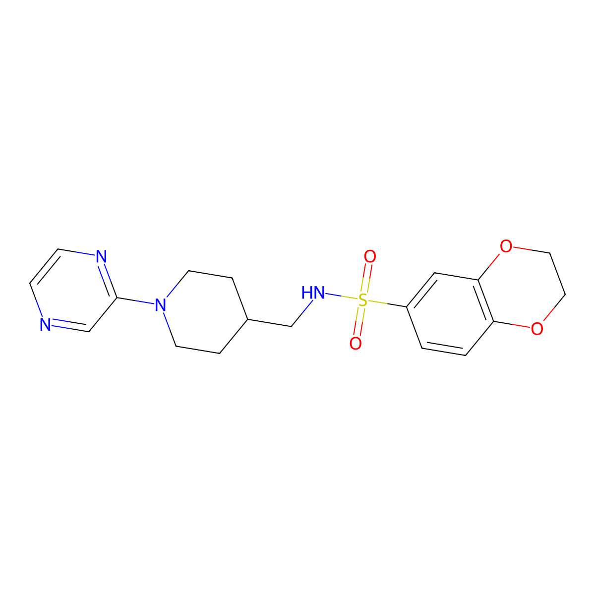 N-{[1-(pyrazin-2-yl)piperidin-4-yl]methyl}-2,3-dihydro-1,4-benzodioxine-6-sulfonamide molecular structure, CAS 1396810-03-9