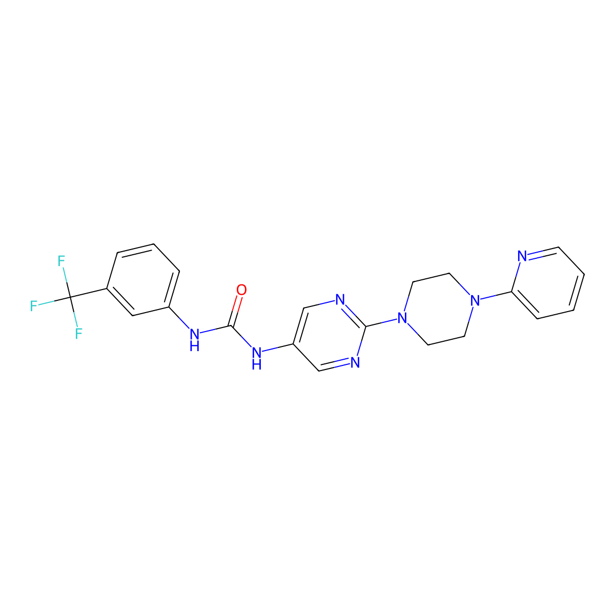 1-(2-(4-(Pyridin-2-yl)piperazin-1-yl)pyrimidin-5-yl)-3-(3-(trifluoromethyl)phenyl)urea molecular structure, CAS 1396810-10-8