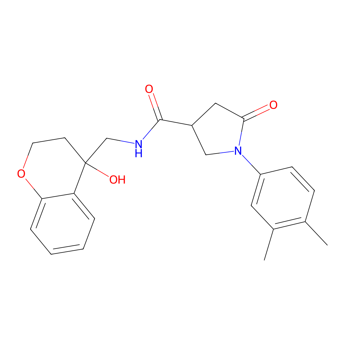 1-(3,4-dimethylphenyl)-N-((4-hydroxychroman-4-yl)methyl)-5-oxopyrrolidine-3-carboxamide molecular structure, CAS 1396810-12-0