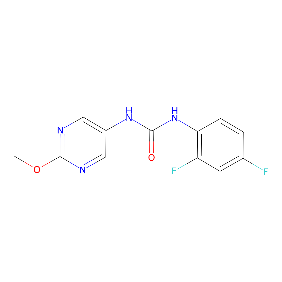 1-(2,4-Difluorophenyl)-3-(2-methoxypyrimidin-5-yl)urea molecular structure, CAS 1396810-18-6
