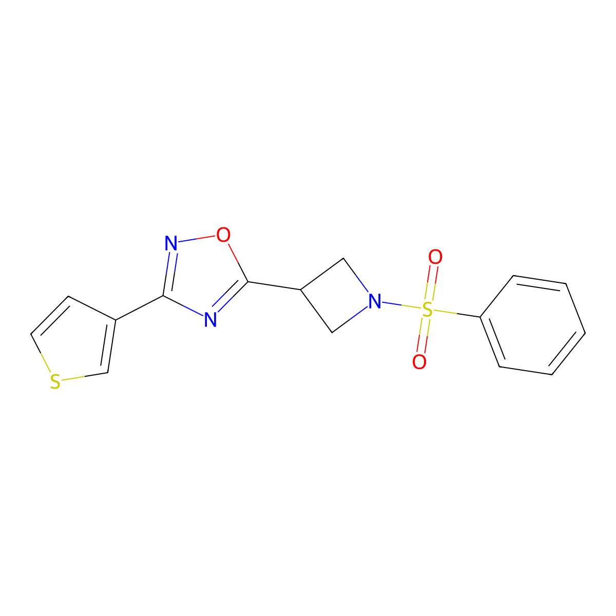 5-(1-(Phenylsulfonyl)azetidin-3-yl)-3-(thiophen-3-yl)-1,2,4-oxadiazole molecular structure, CAS 1396810-23-3