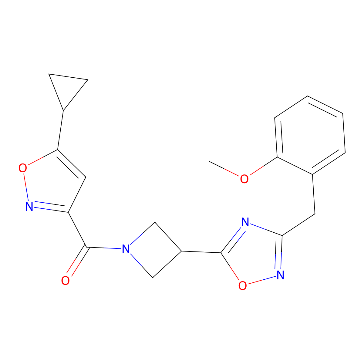(5-Cyclopropylisoxazol-3-yl)(3-(3-(2-methoxybenzyl)-1,2,4-oxadiazol-5-yl)azetidin-1-yl)methanone molecular structure, CAS 1396810-27-7