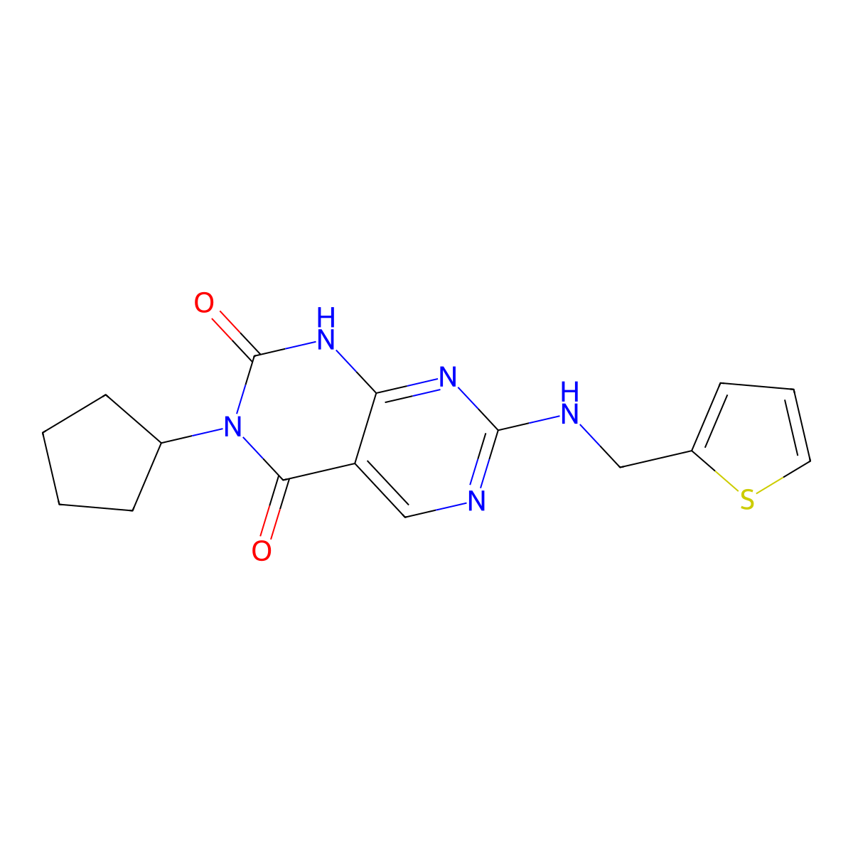 3-cyclopentyl-7-[(2-thienylmethyl)amino]pyrimido[4,5-d]pyrimidine-2,4(1H,3H)-dione molecular structure, CAS 1396810-30-2