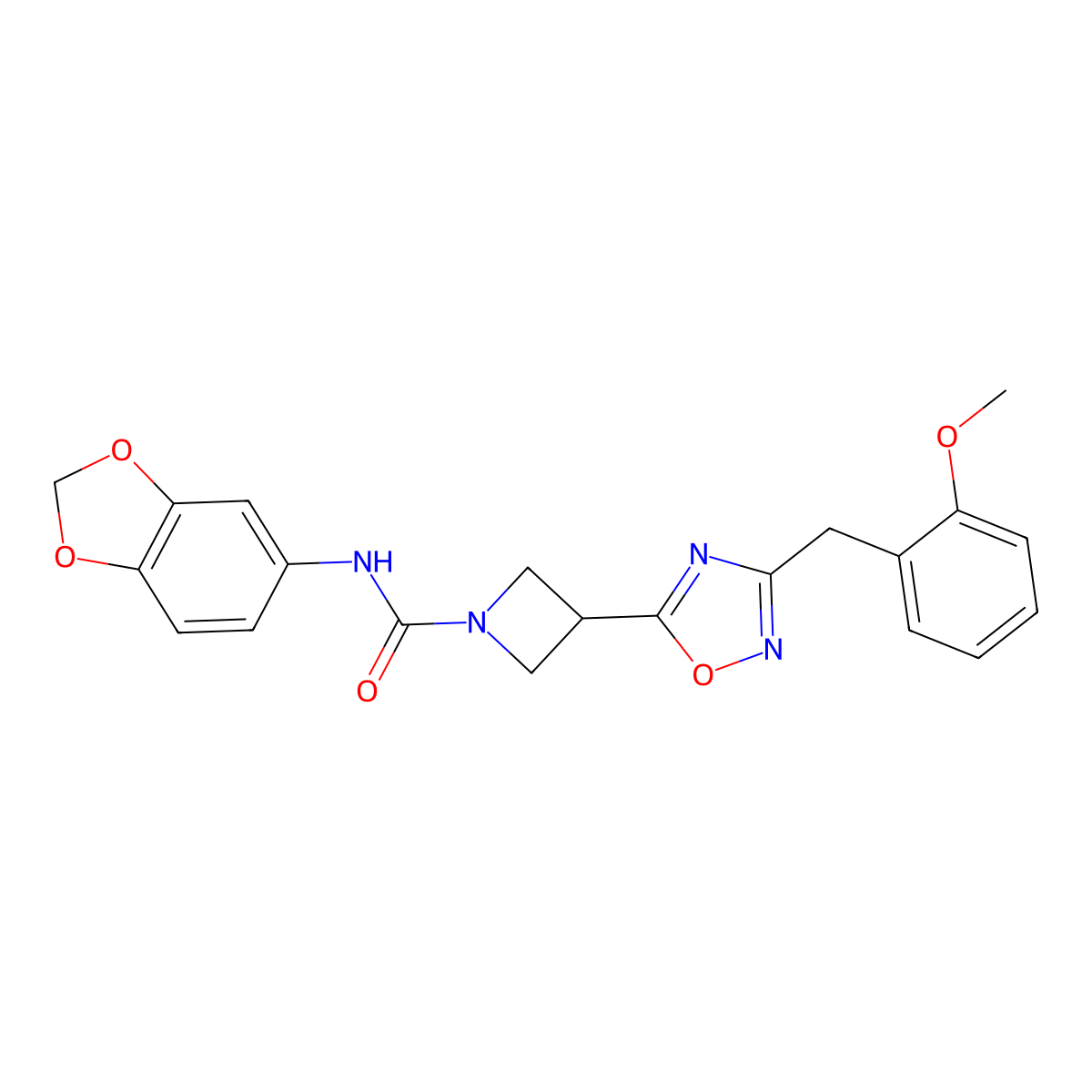 N-(benzo[d][1,3]dioxol-5-yl)-3-(3-(2-methoxybenzyl)-1,2,4-oxadiazol-5-yl)azetidine-1-carboxamide molecular structure, CAS 1396810-34-6