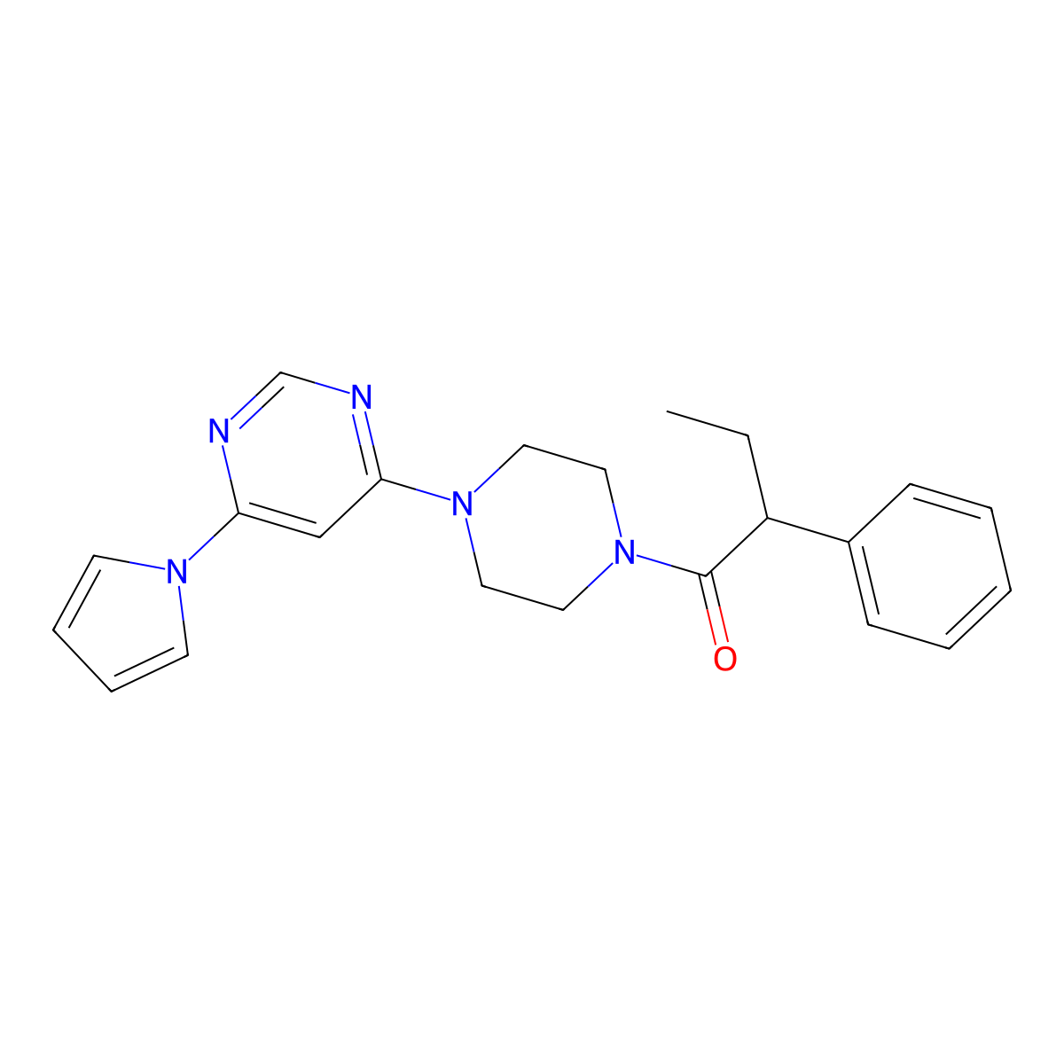 1-(4-(6-(1H-pyrrol-1-yl)pyrimidin-4-yl)piperazin-1-yl)-2-phenylbutan-1-one molecular structure, CAS 1396810-36-8