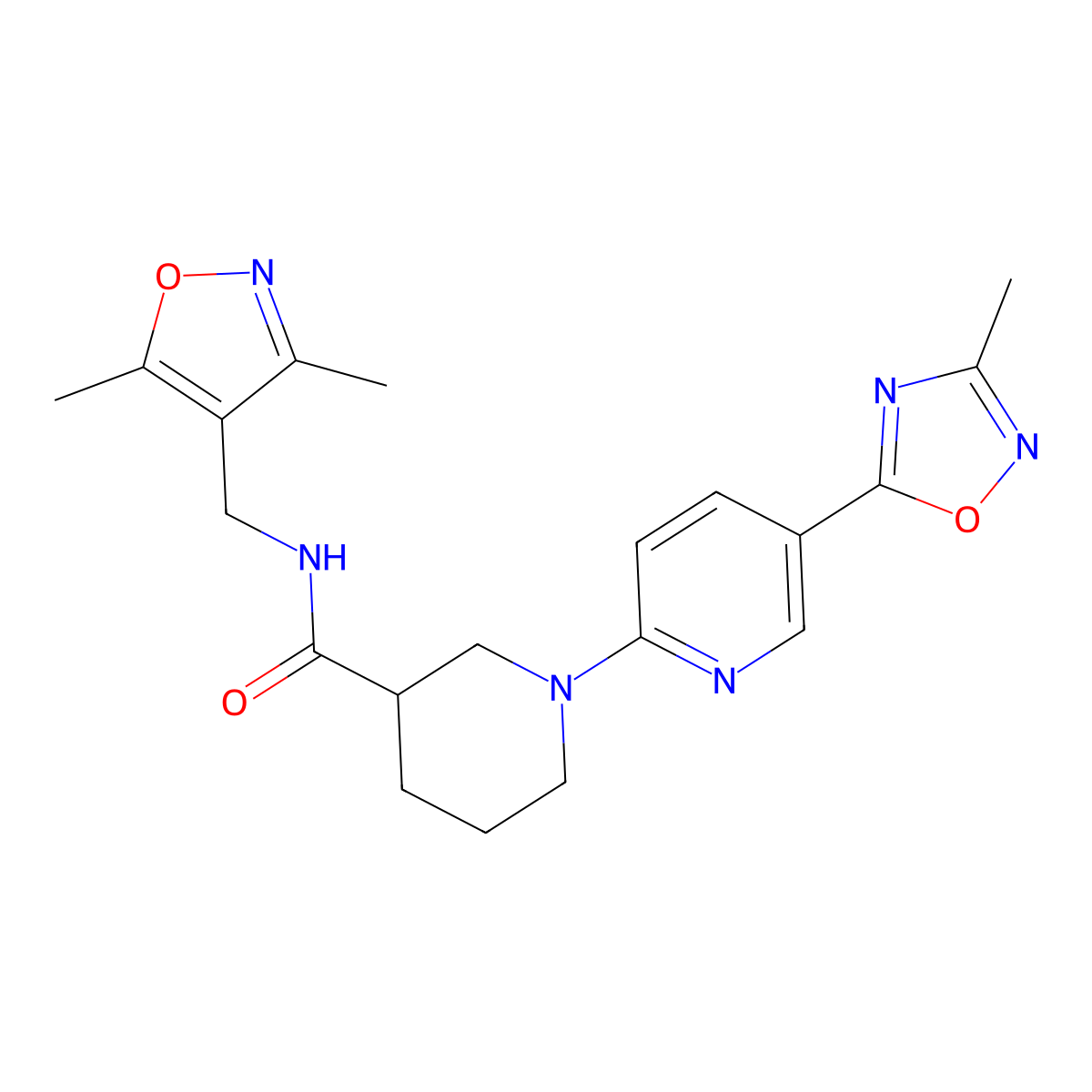 N-[(3,5-dimethylisoxazol-4-yl)methyl]-1-[5-(3-methyl-1,2,4-oxadiazol-5-yl)pyridin-2-yl]piperidine-3-carboxamide molecular structure, CAS 1396810-37-9