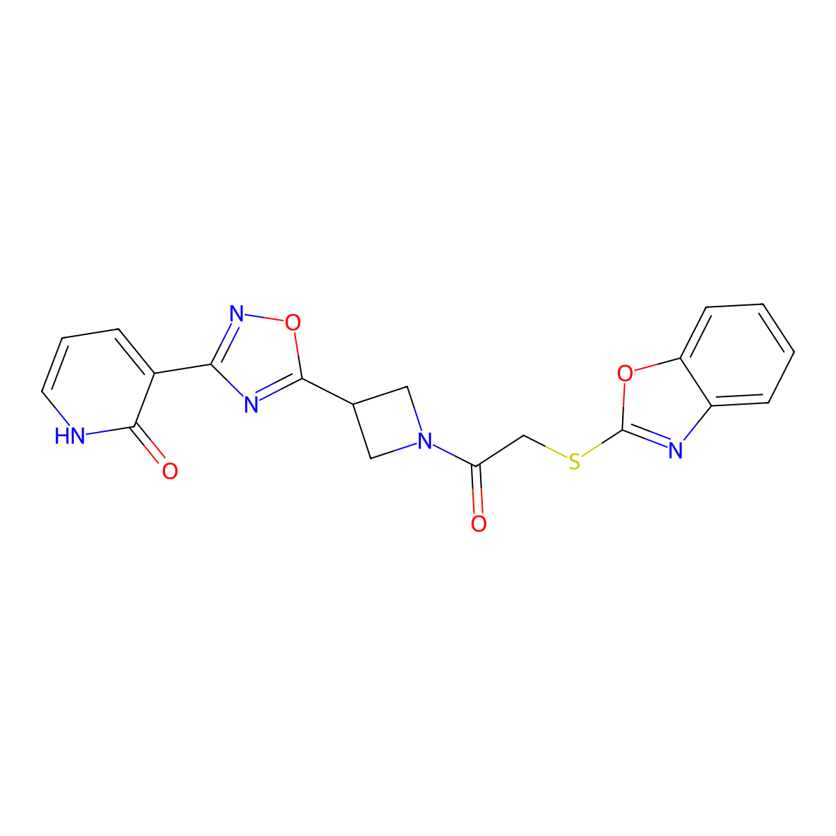 3-(5-(1-(2-(benzo[d]oxazol-2-ylthio)acetyl)azetidin-3-yl)-1,2,4-oxadiazol-3-yl)pyridin-2(1H)-one molecular structure, CAS 1396810-66-4
