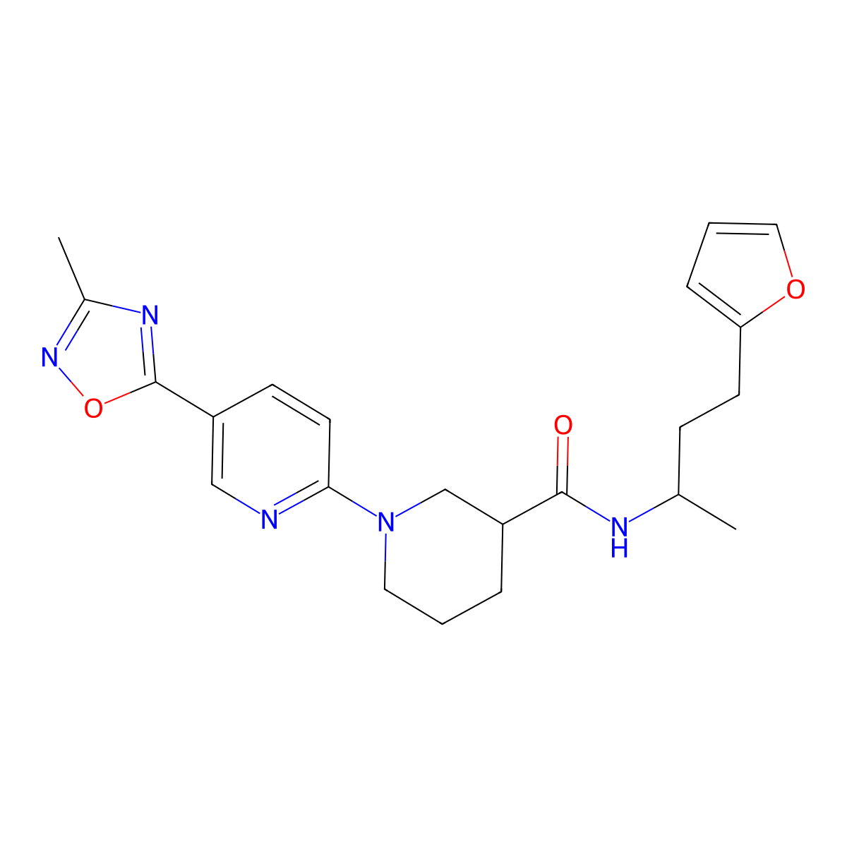 N-[4-(Furan-2-YL)butan-2-YL]-1-[5-(3-methyl-1,2,4-oxadiazol-5-YL)pyridin-2-YL]piperidine-3-carboxamide molecular structure, CAS 1396810-67-5