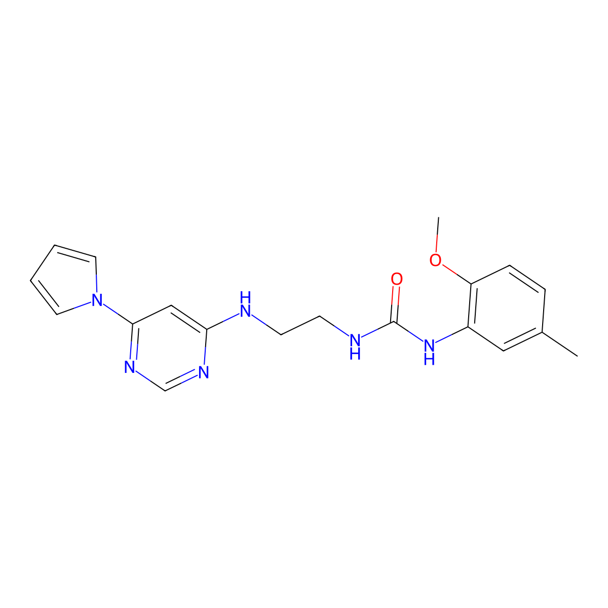 1-(2-((6-(1H-pyrrol-1-yl)pyrimidin-4-yl)amino)ethyl)-3-(2-methoxy-5-methylphenyl)urea molecular structure, CAS 1396810-72-2