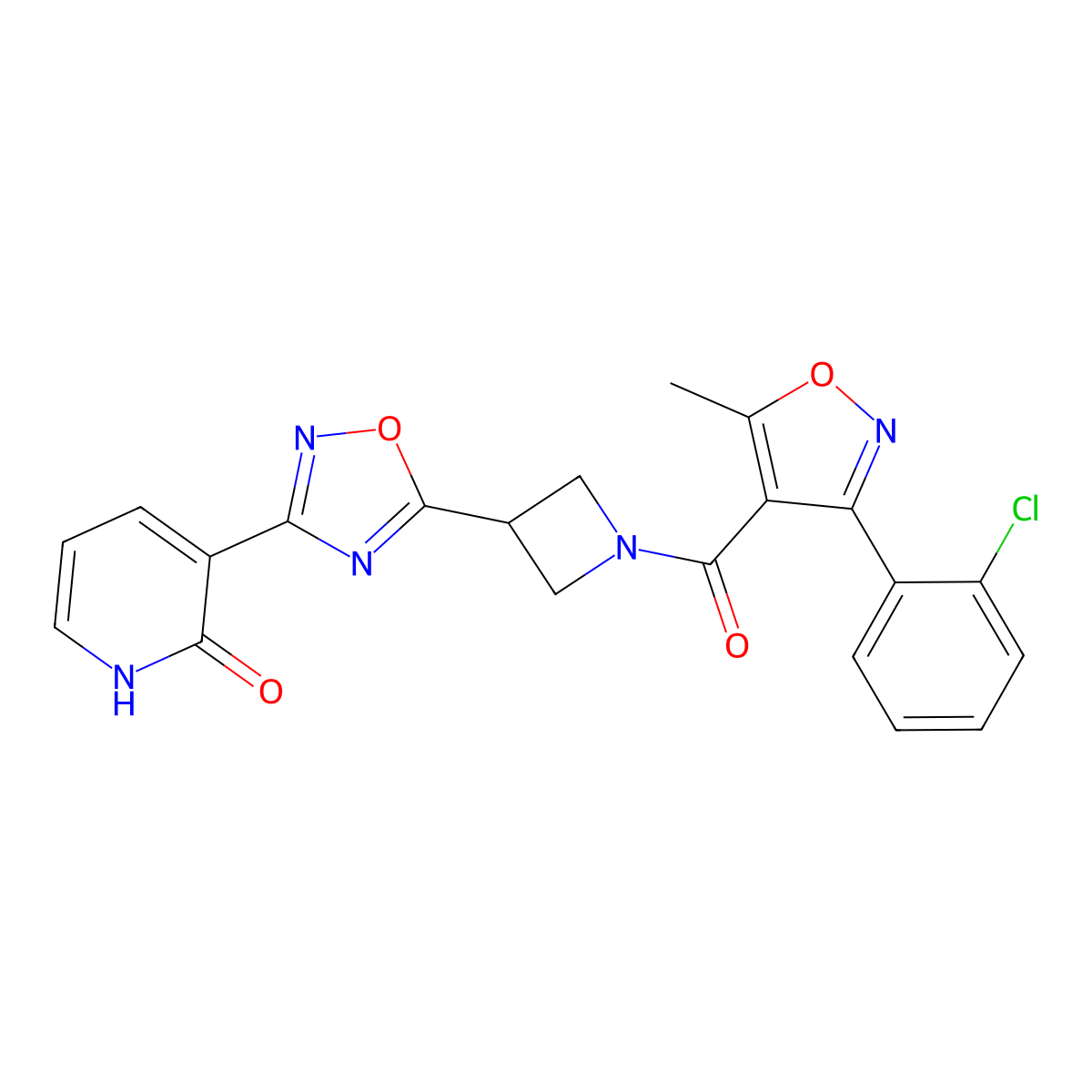 3-(5-(1-(3-(2-chlorophenyl)-5-methylisoxazole-4-carbonyl)azetidin-3-yl)-1,2,4-oxadiazol-3-yl)pyridin-2(1H)-one molecular structure, CAS 1396810-74-4