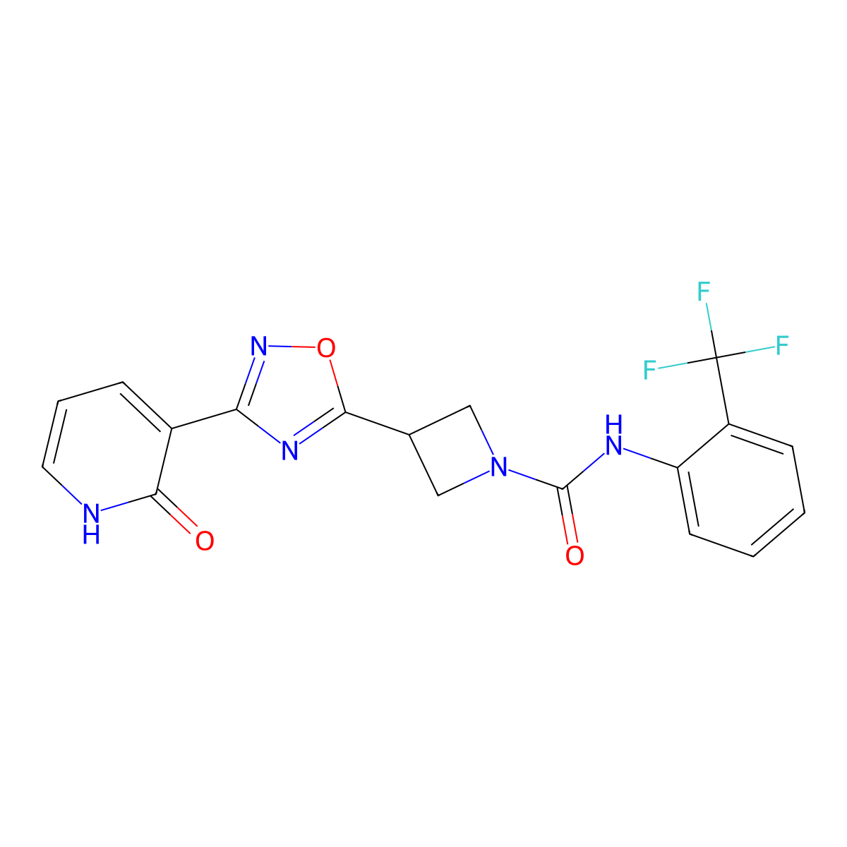 3-(3-(2-oxo-1,2-dihydropyridin-3-yl)-1,2,4-oxadiazol-5-yl)-N-(2-(trifluoromethyl)phenyl)azetidine-1-carboxamide molecular structure, CAS 1396810-79-9