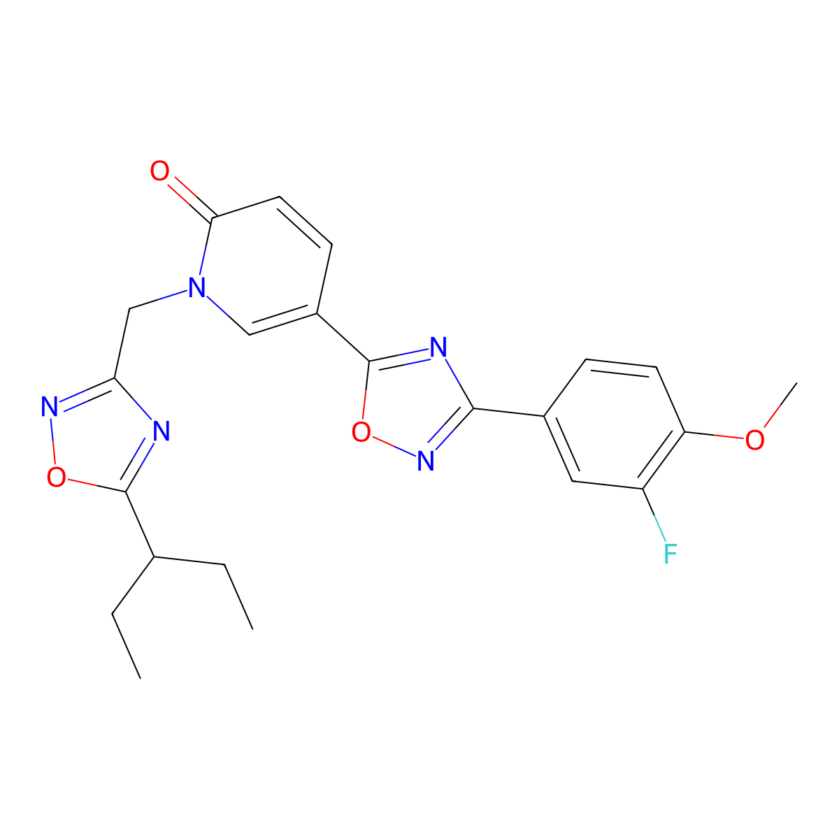 1-{[5-(1-ethylpropyl)-1,2,4-oxadiazol-3-yl]methyl}-5-[3-(3-fluoro-4-methoxyphenyl)-1,2,4-oxadiazol-5-yl]pyridin-2(1H)-one molecular structure, CAS 1396810-81-3