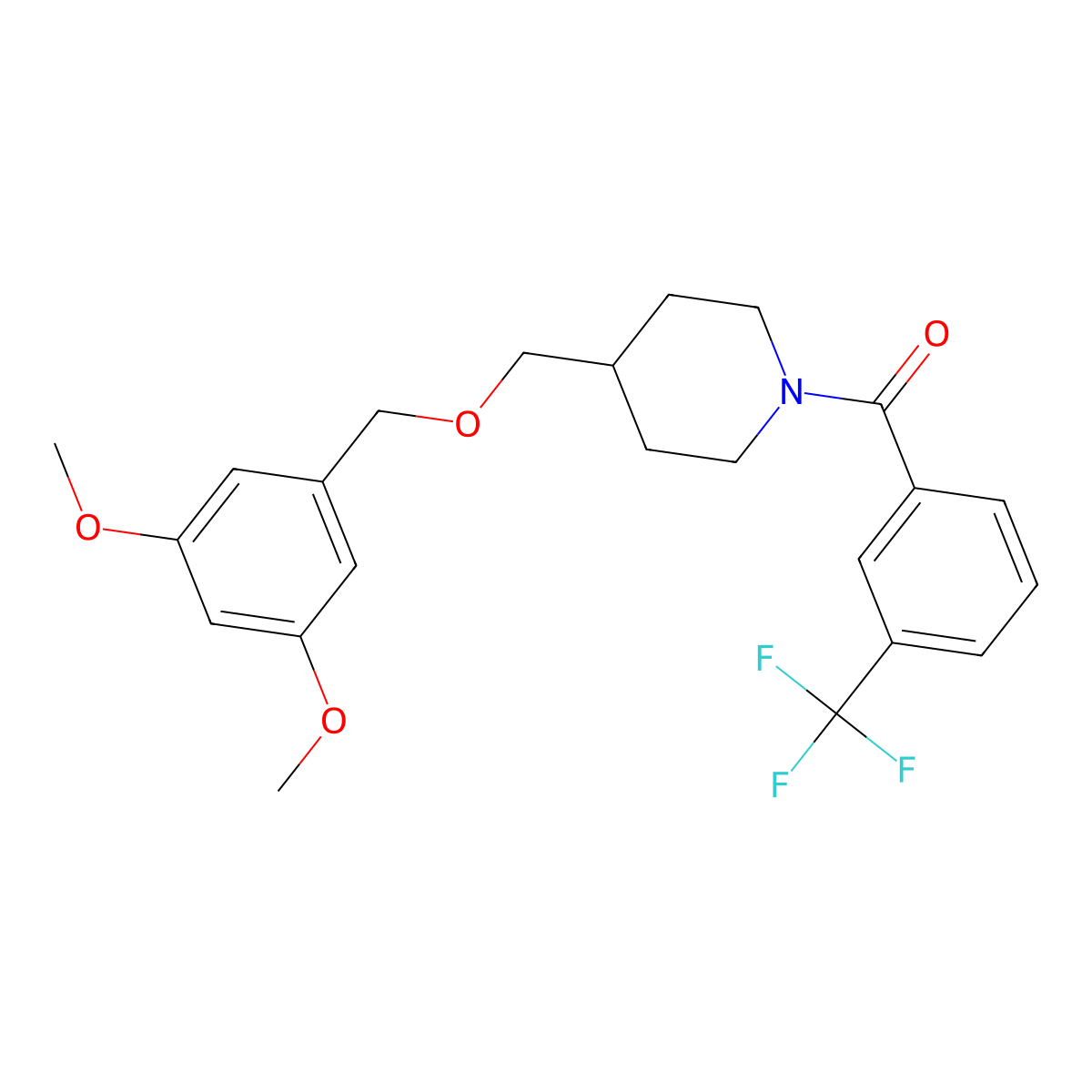 (4-(((3,5-Dimethoxybenzyl)oxy)methyl)piperidin-1-yl)(3-(trifluoromethyl)phenyl)methanone molecular structure, CAS 1396810-85-7