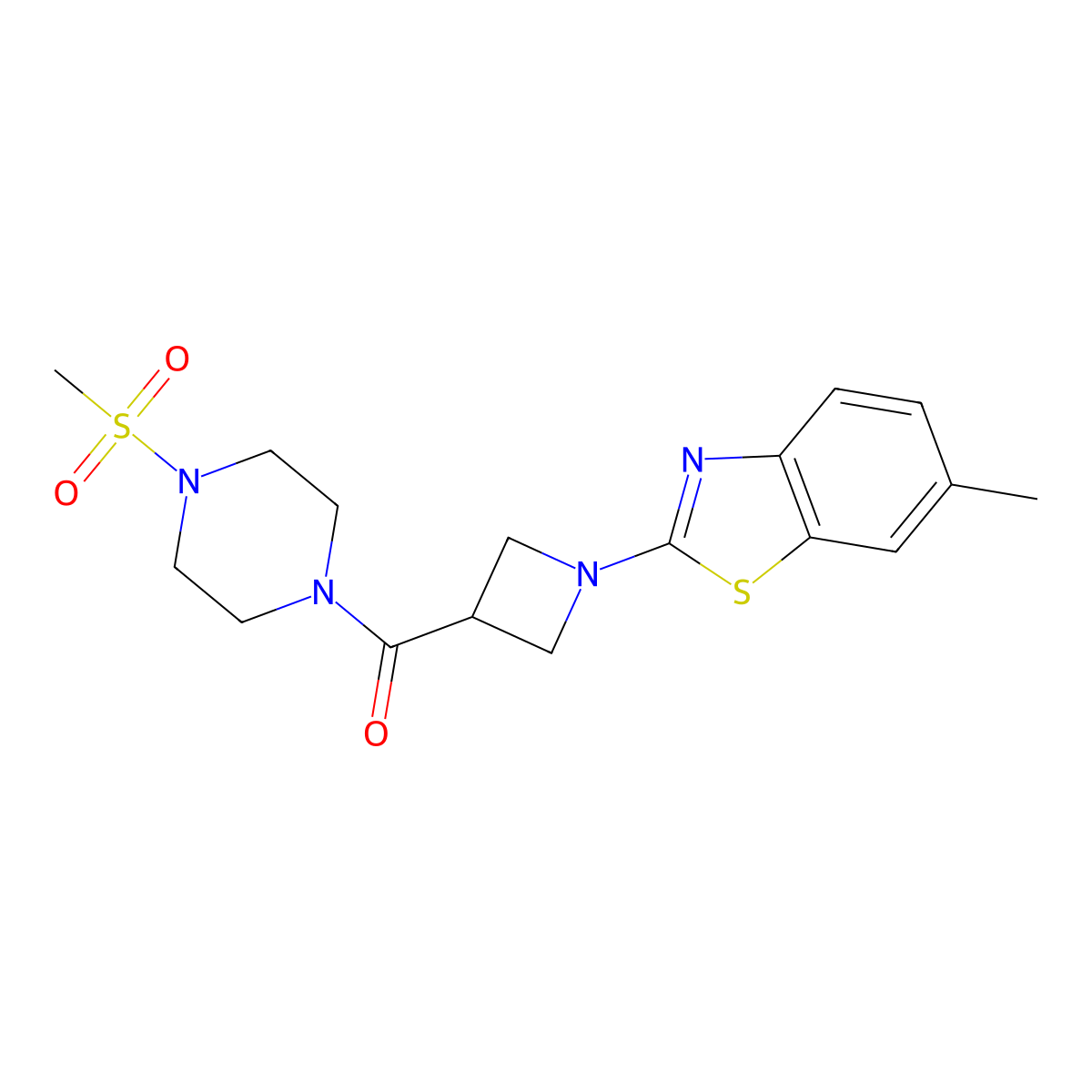 (1-(6-Methylbenzo[d]thiazol-2-yl)azetidin-3-yl)(4-(methylsulfonyl)piperazin-1-yl)methanone molecular structure, CAS 1396810-87-9