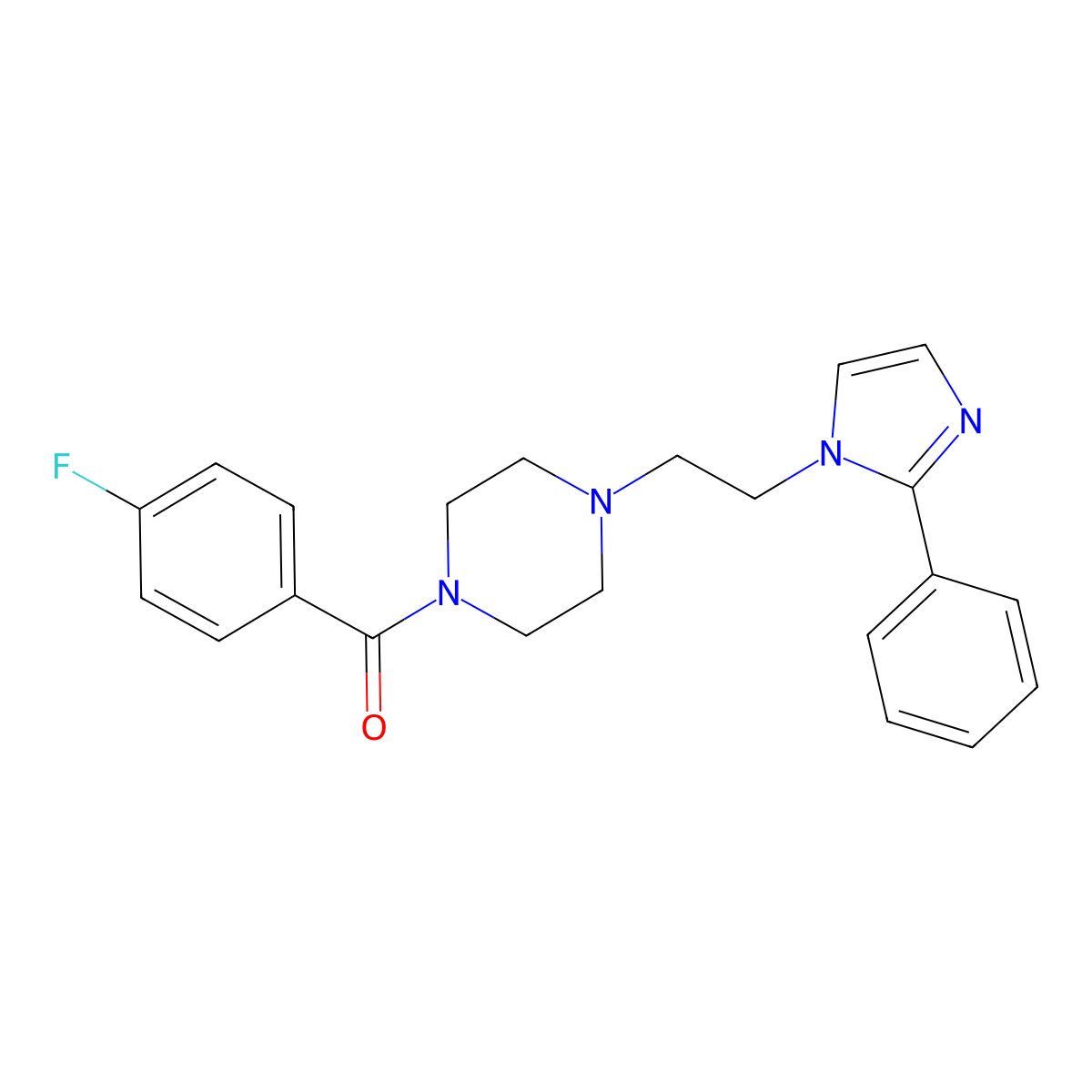 (4-fluorophenyl)(4-(2-(2-phenyl-1H-imidazol-1-yl)ethyl)piperazin-1-yl)methanone molecular structure, CAS 1396810-92-6