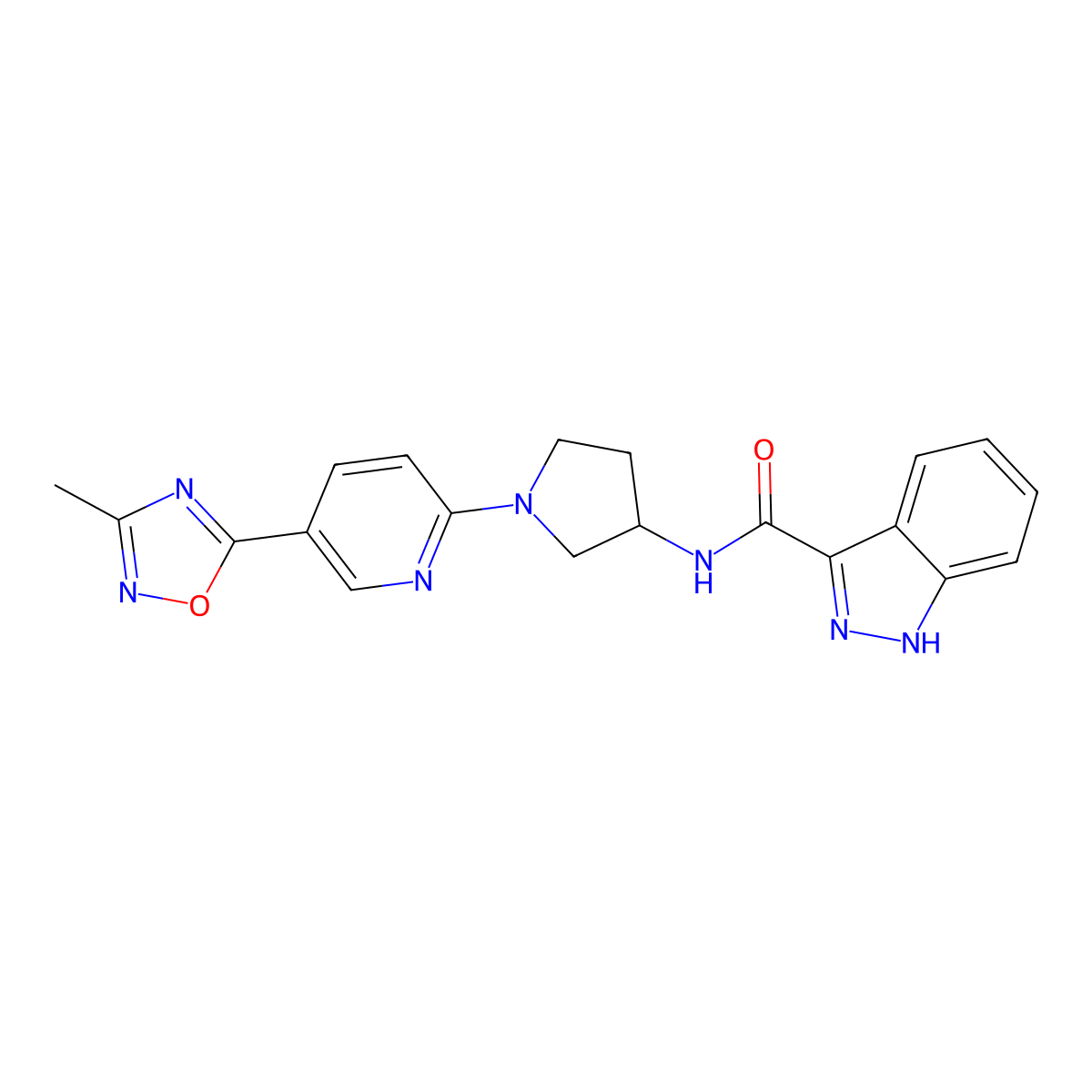 N-{1-[5-(3-methyl-1,2,4-oxadiazol-5-yl)pyridin-2-yl]pyrrolidin-3-yl}-1H-indazole-3-carboxamide molecular structure, CAS 1396810-95-9