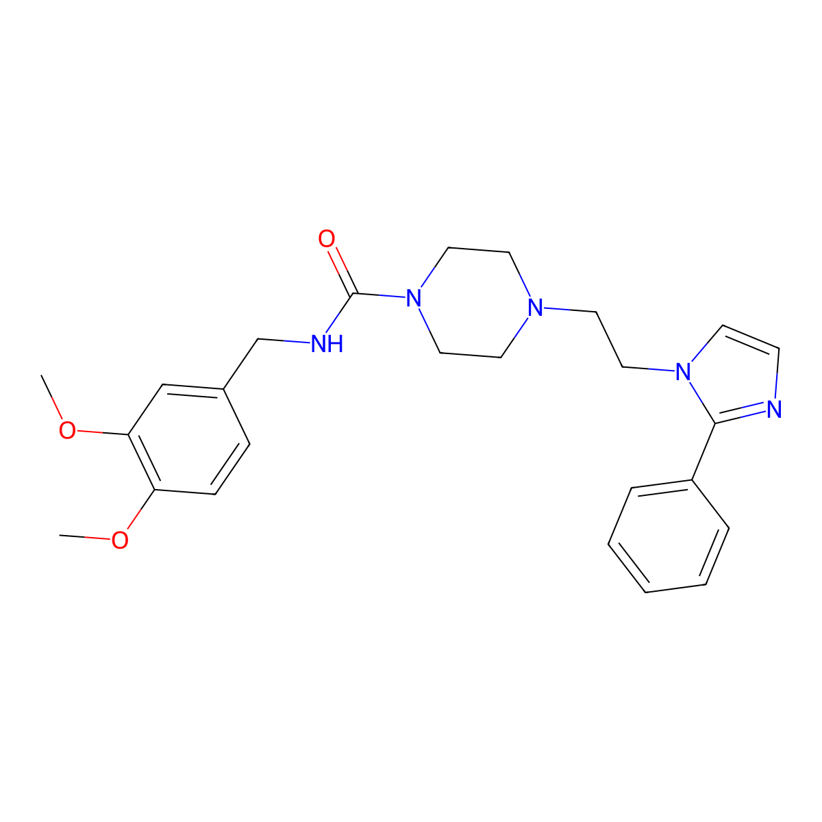 N-(3,4-dimethoxybenzyl)-4-(2-(2-phenyl-1H-imidazol-1-yl)ethyl)piperazine-1-carboxamide molecular structure, CAS 1396810-97-1