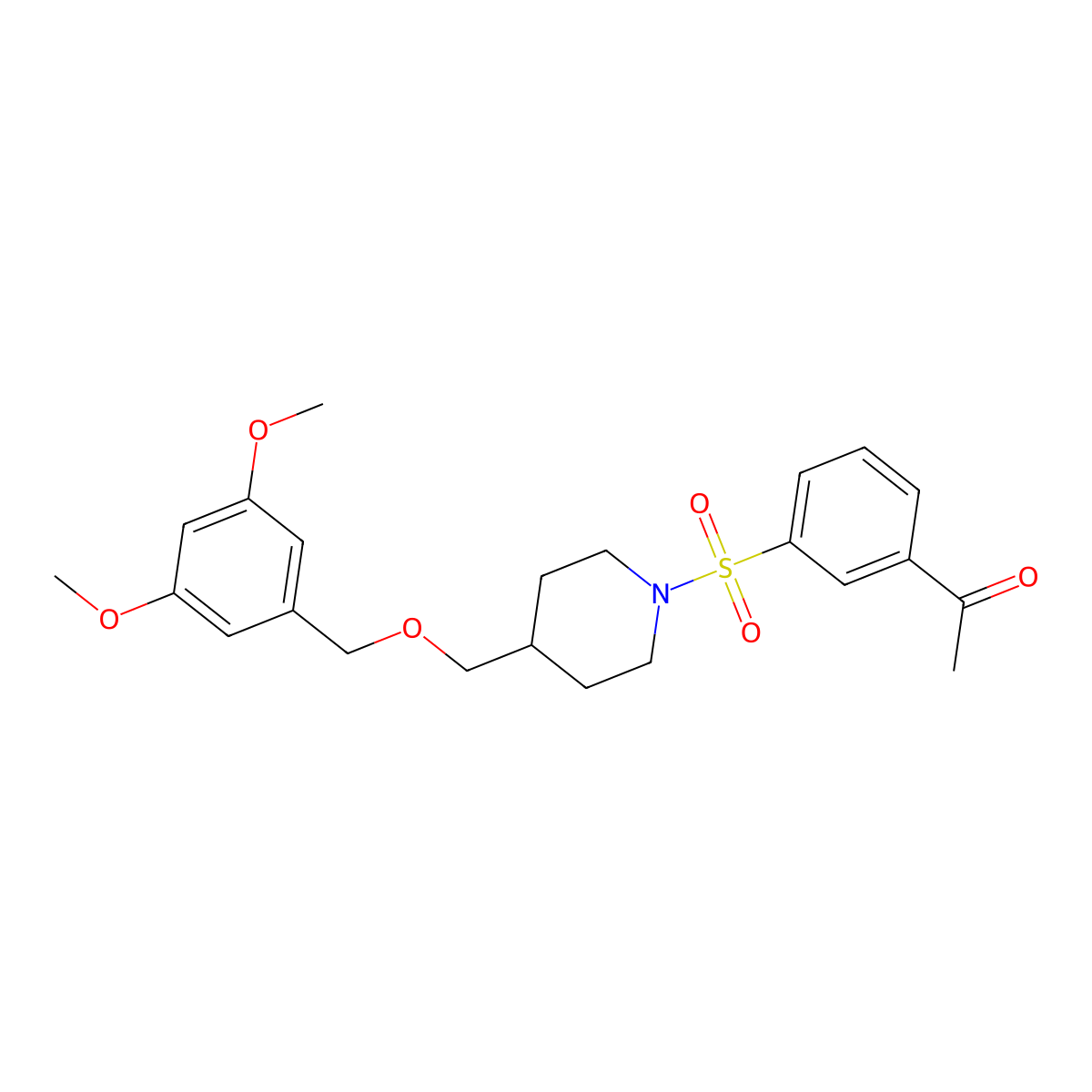 1-(3-((4-(((3,5-Dimethoxybenzyl)oxy)methyl)piperidin-1-yl)sulfonyl)phenyl)ethanone molecular structure, CAS 1396811-00-9