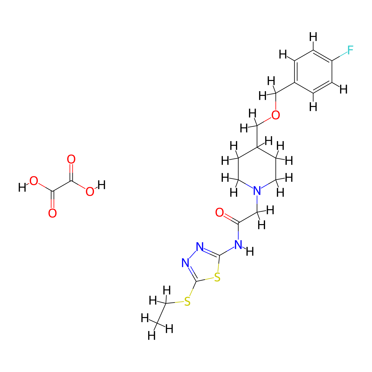 N-(5-(ethylthio)-1,3,4-thiadiazol-2-yl)-2-(4-(((4-fluorobenzyl)oxy)methyl)piperidin-1-yl)acetamide oxalate molecular structure, CAS 1396811-06-5