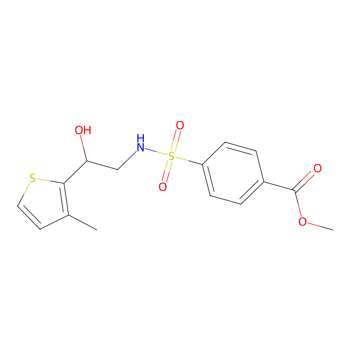 methyl 4-(N-(2-hydroxy-2-(3-methylthiophen-2-yl)ethyl)sulfamoyl)benzoate molecular structure, CAS 1396811-07-6