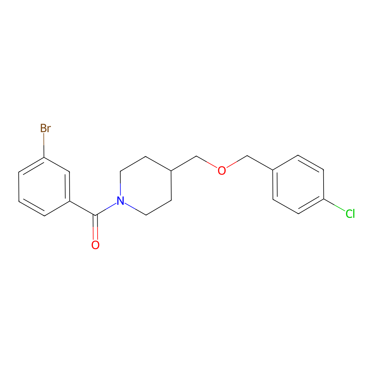 (3-Bromophenyl)(4-(((4-chlorobenzyl)oxy)methyl)piperidin-1-yl)methanone molecular structure, CAS 1396811-10-1