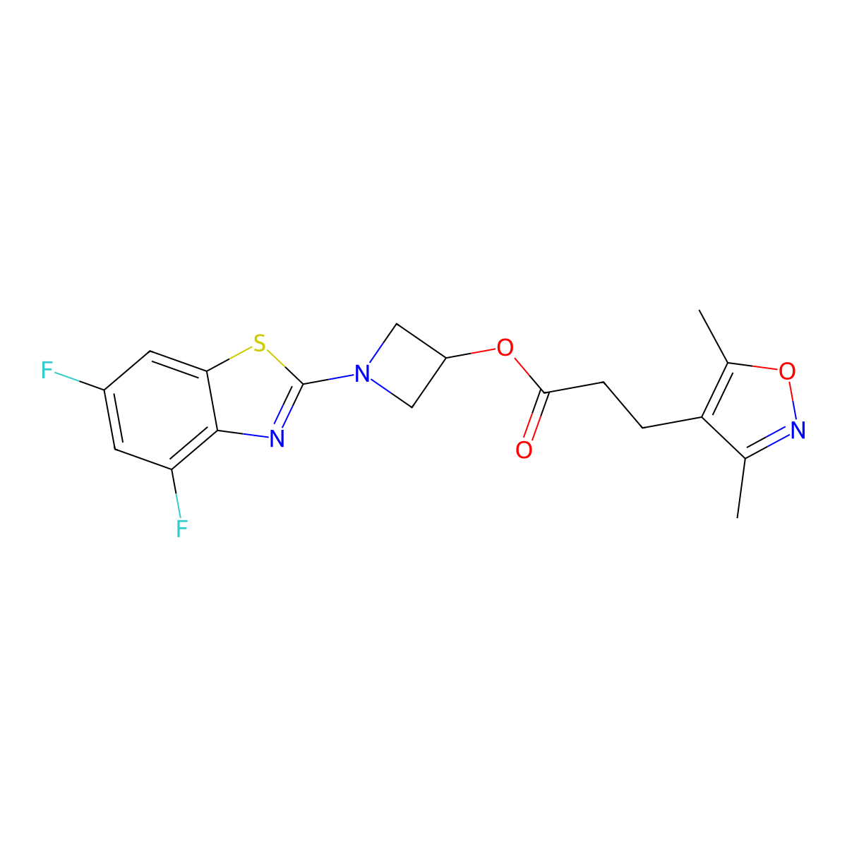 1-(4,6-Difluorobenzo[d]thiazol-2-yl)azetidin-3-yl 3-(3,5-dimethylisoxazol-4-yl)propanoate molecular structure, CAS 1396811-12-3