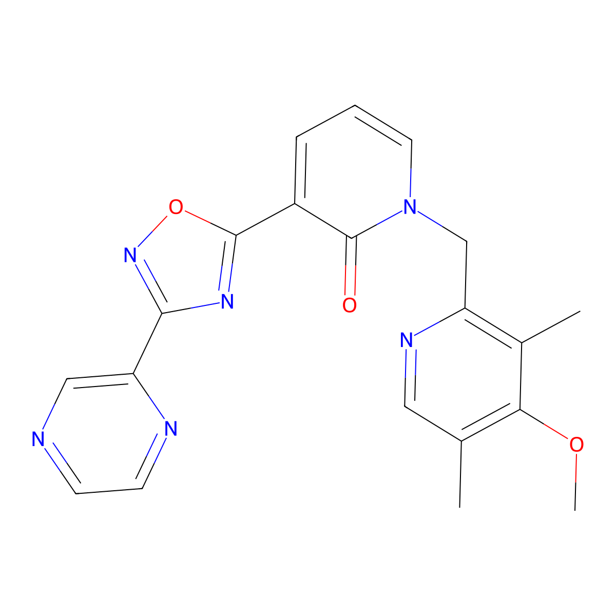 1-[(4-methoxy-3,5-dimethylpyridin-2-yl)methyl]-3-(3-pyrazin-2-yl-1,2,4-oxadiazol-5-yl)pyridin-2(1H)-one molecular structure, CAS 1396811-26-9