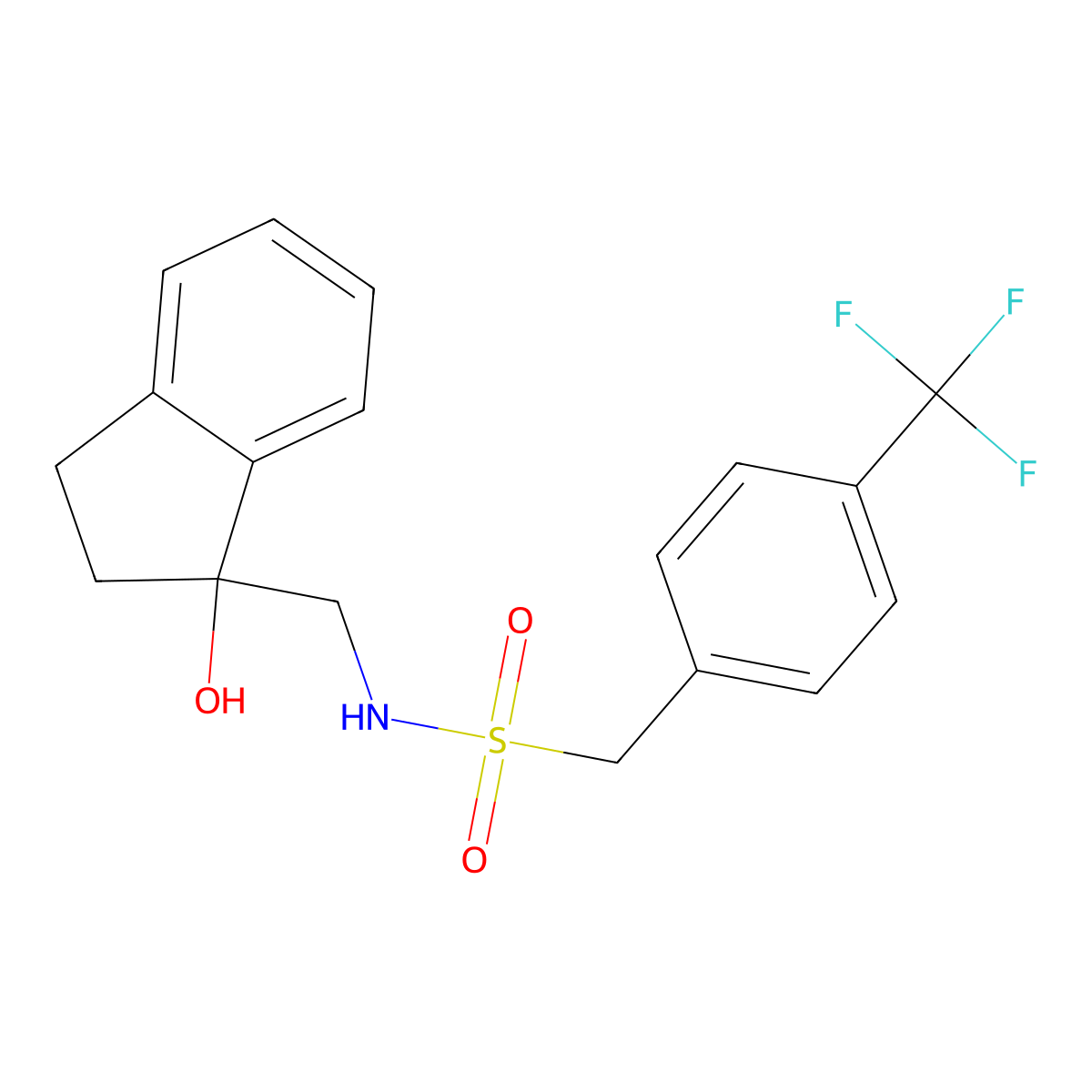 N-((1-hydroxy-2,3-dihydro-1H-inden-1-yl)methyl)-1-(4-(trifluoromethyl)phenyl)methanesulfonamide molecular structure, CAS 1396811-29-2