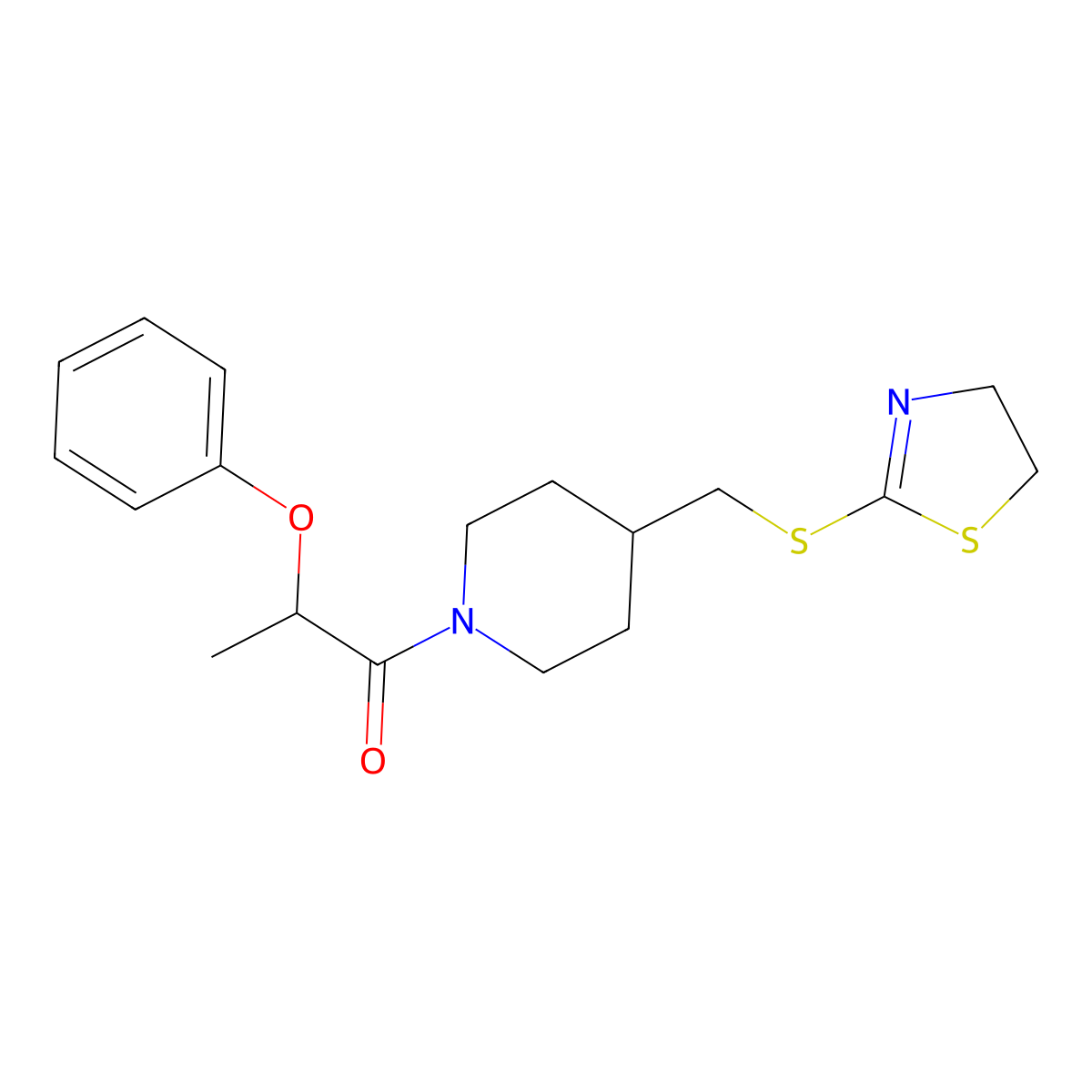 1-(4-(((4,5-Dihydrothiazol-2-yl)thio)methyl)piperidin-1-yl)-2-phenoxypropan-1-one molecular structure, CAS 1396811-31-6