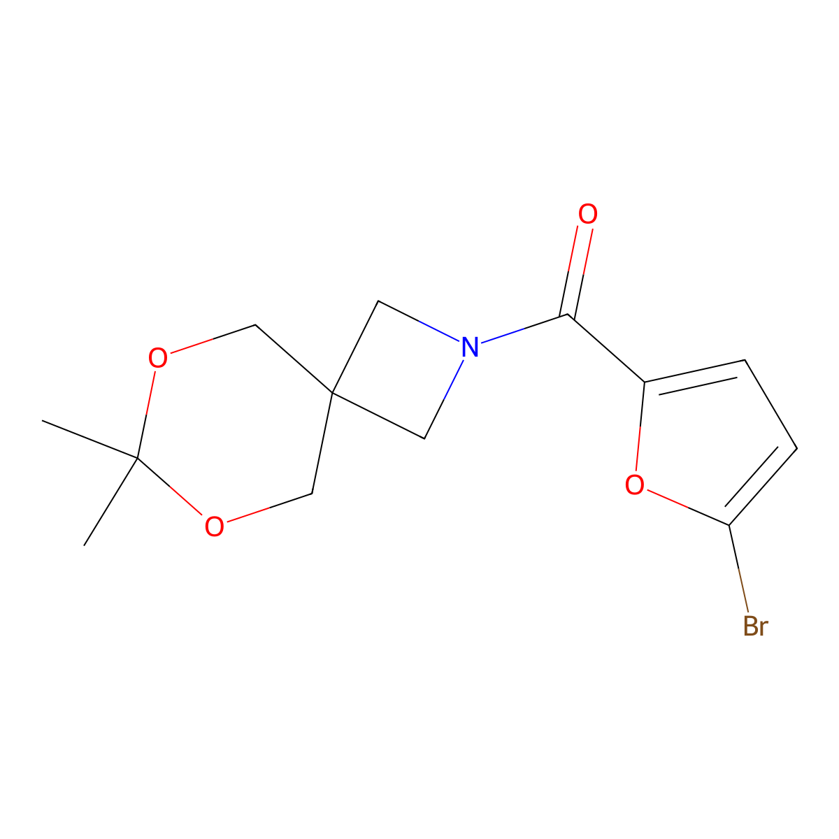 (5-Bromofuran-2-yl)(7,7-dimethyl-6,8-dioxa-2-azaspiro[3.5]nonan-2-yl)methanone molecular structure, CAS 1396811-36-1