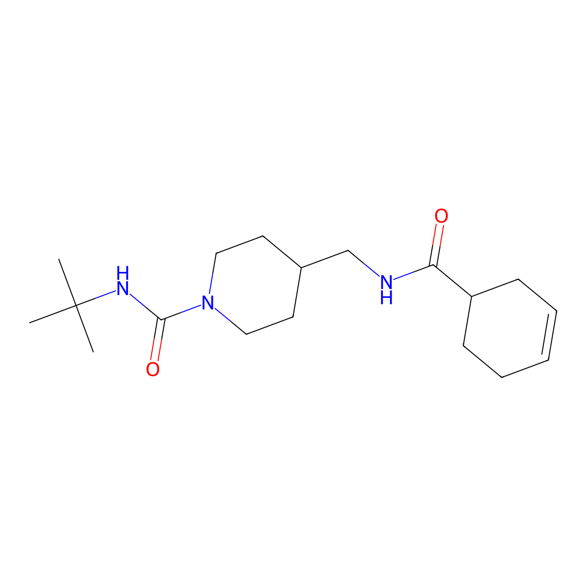N-(tert-butyl)-4-((cyclohex-3-enecarboxamido)methyl)piperidine-1-carboxamide molecular structure, CAS 1396811-41-8