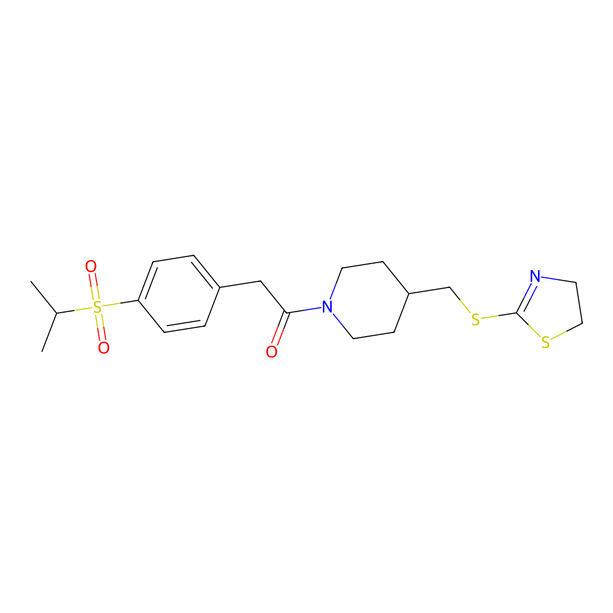 1-(4-(((4,5-Dihydrothiazol-2-yl)thio)methyl)piperidin-1-yl)-2-(4-(isopropylsulfonyl)phenyl)ethanone molecular structure, CAS 1396811-44-1