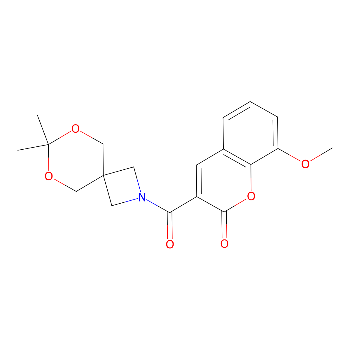 3-(7,7-dimethyl-6,8-dioxa-2-azaspiro[3.5]nonane-2-carbonyl)-8-methoxy-2H-chromen-2-one molecular structure, CAS 1396811-47-4