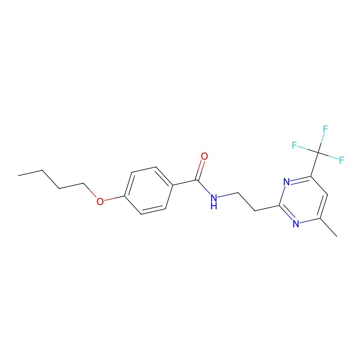 4-butoxy-N-{2-[4-methyl-6-(trifluoromethyl)pyrimidin-2-yl]ethyl}benzamide molecular structure, CAS 1396811-54-3