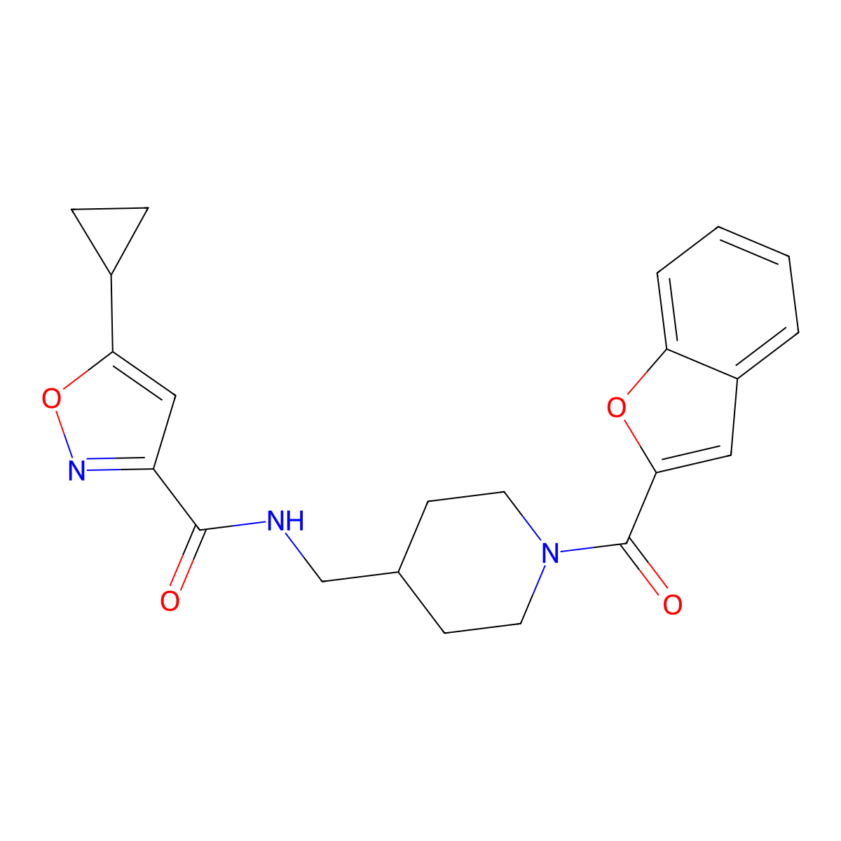N-((1-(benzofuran-2-carbonyl)piperidin-4-yl)methyl)-5-cyclopropylisoxazole-3-carboxamide molecular structure, CAS 1396811-56-5