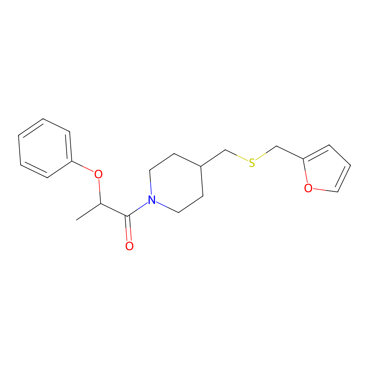 1-(4-(((Furan-2-ylmethyl)thio)methyl)piperidin-1-yl)-2-phenoxypropan-1-one molecular structure, CAS 1396811-57-6
