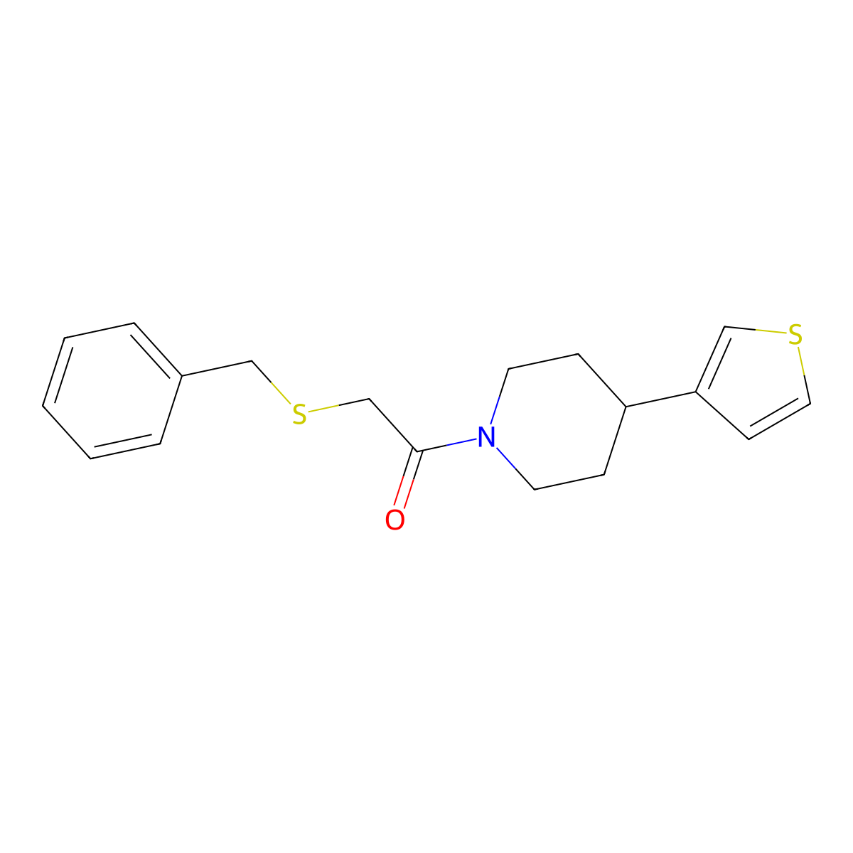 2-(Benzylthio)-1-(4-(thiophen-3-yl)piperidin-1-yl)ethanone molecular structure, CAS 1396811-62-3