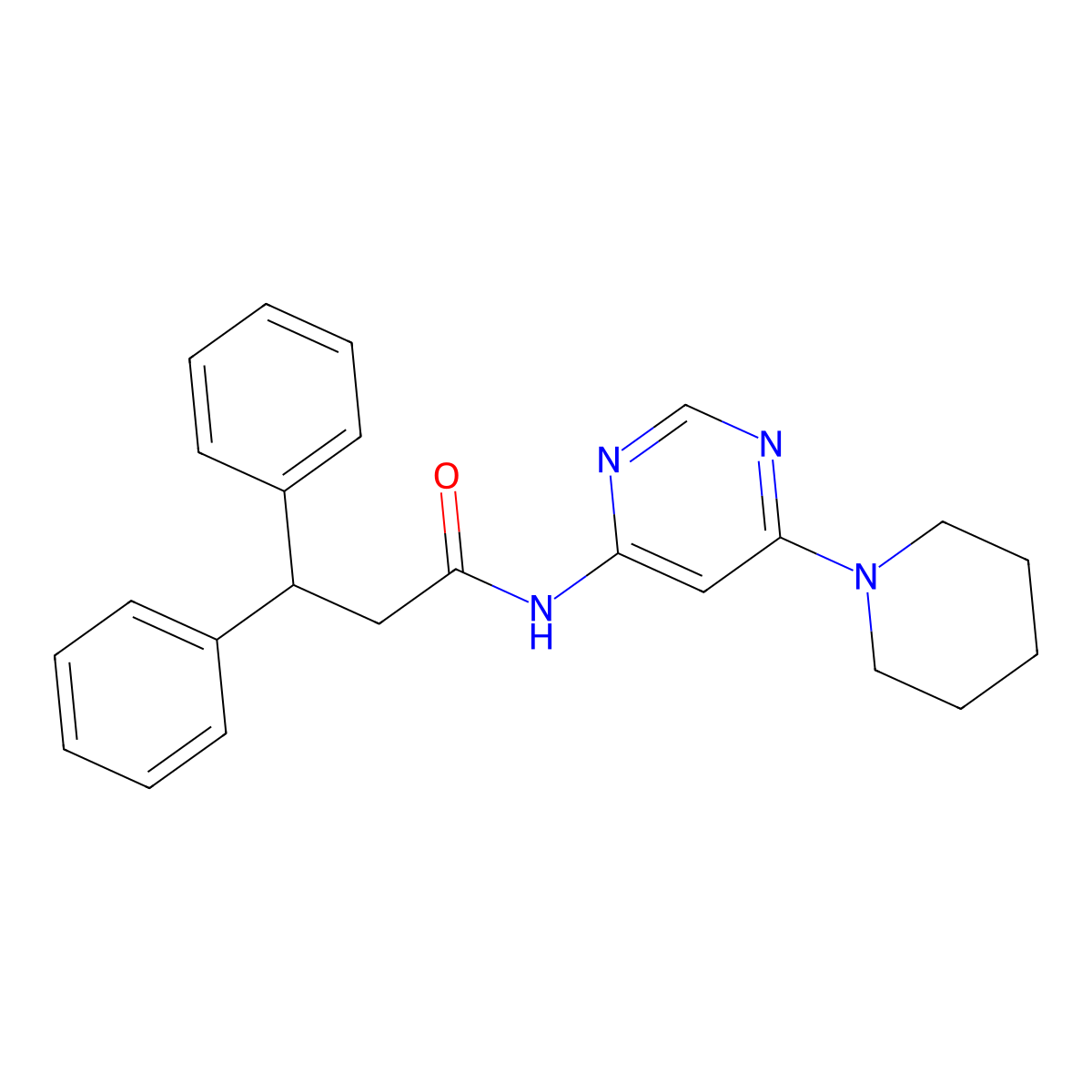3,3-diphenyl-N-[6-(piperidin-1-yl)pyrimidin-4-yl]propanamide molecular structure, CAS 1396811-83-8