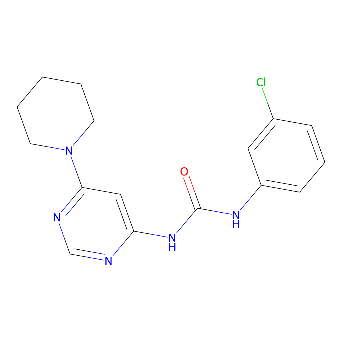 1-(3-Chlorophenyl)-3-(6-(piperidin-1-yl)pyrimidin-4-yl)urea molecular structure, CAS 1396811-94-1
