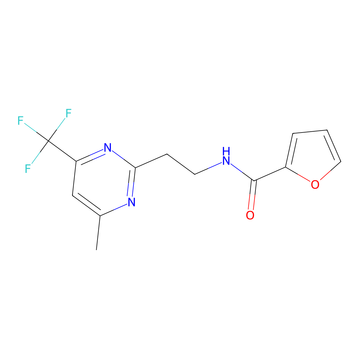 N-{2-[4-methyl-6-(trifluoromethyl)pyrimidin-2-yl]ethyl}furan-2-carboxamide molecular structure, CAS 1396812-01-3