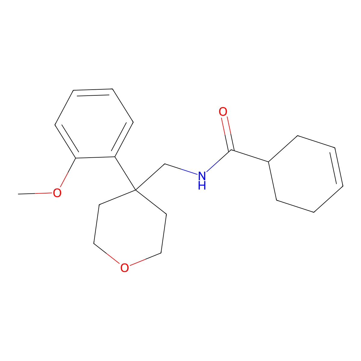 N-((4-(2-methoxyphenyl)tetrahydro-2H-pyran-4-yl)methyl)cyclohex-3-enecarboxamide molecular structure, CAS 1396812-03-5