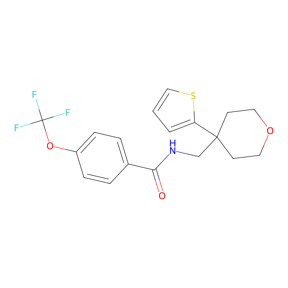 N-((4-(thiophen-2-yl)tetrahydro-2H-pyran-4-yl)methyl)-4-(trifluoromethoxy)benzamide molecular structure, CAS 1396812-10-4