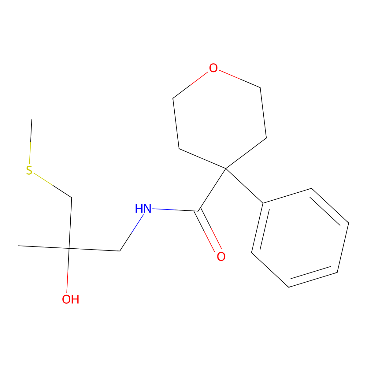 N-(2-hydroxy-2-methyl-3-(methylthio)propyl)-4-phenyltetrahydro-2H-pyran-4-carboxamide molecular structure, CAS 1396812-11-5