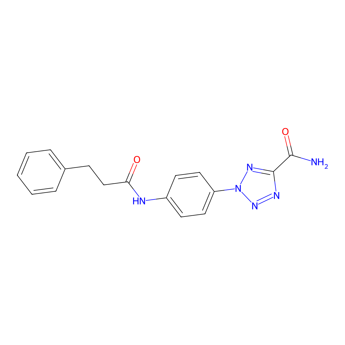 2-(4-(3-phenylpropanamido)phenyl)-2H-tetrazole-5-carboxamide molecular structure, CAS 1396812-17-1
