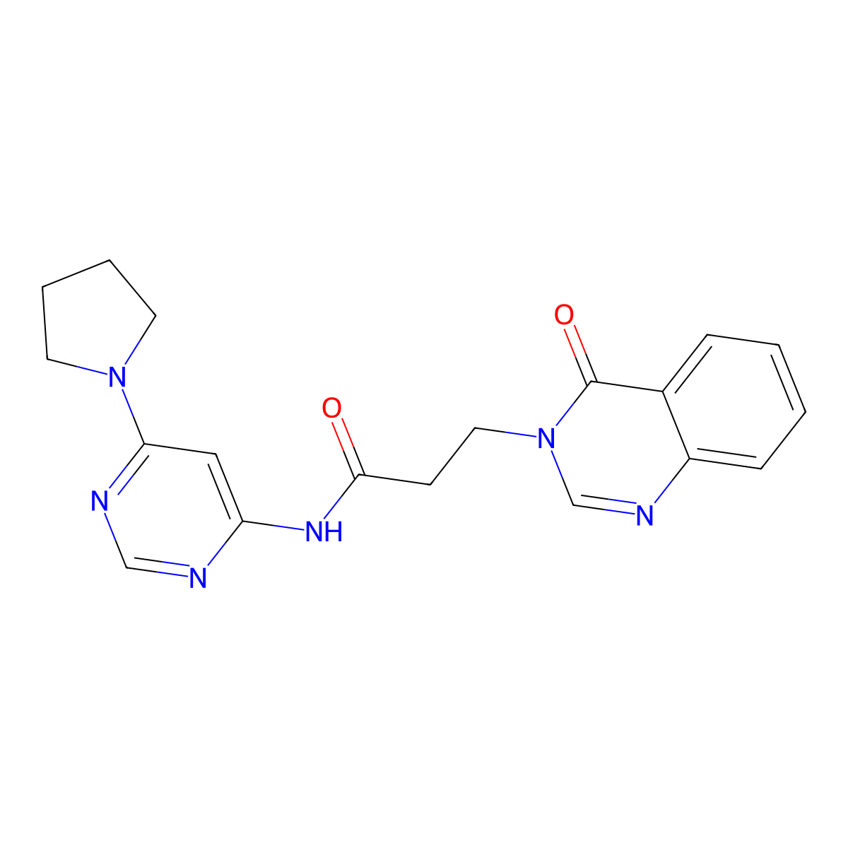 3-(4-oxoquinazolin-3(4H)-yl)-N-(6-(pyrrolidin-1-yl)pyrimidin-4-yl)propanamide molecular structure, CAS 1396812-18-2