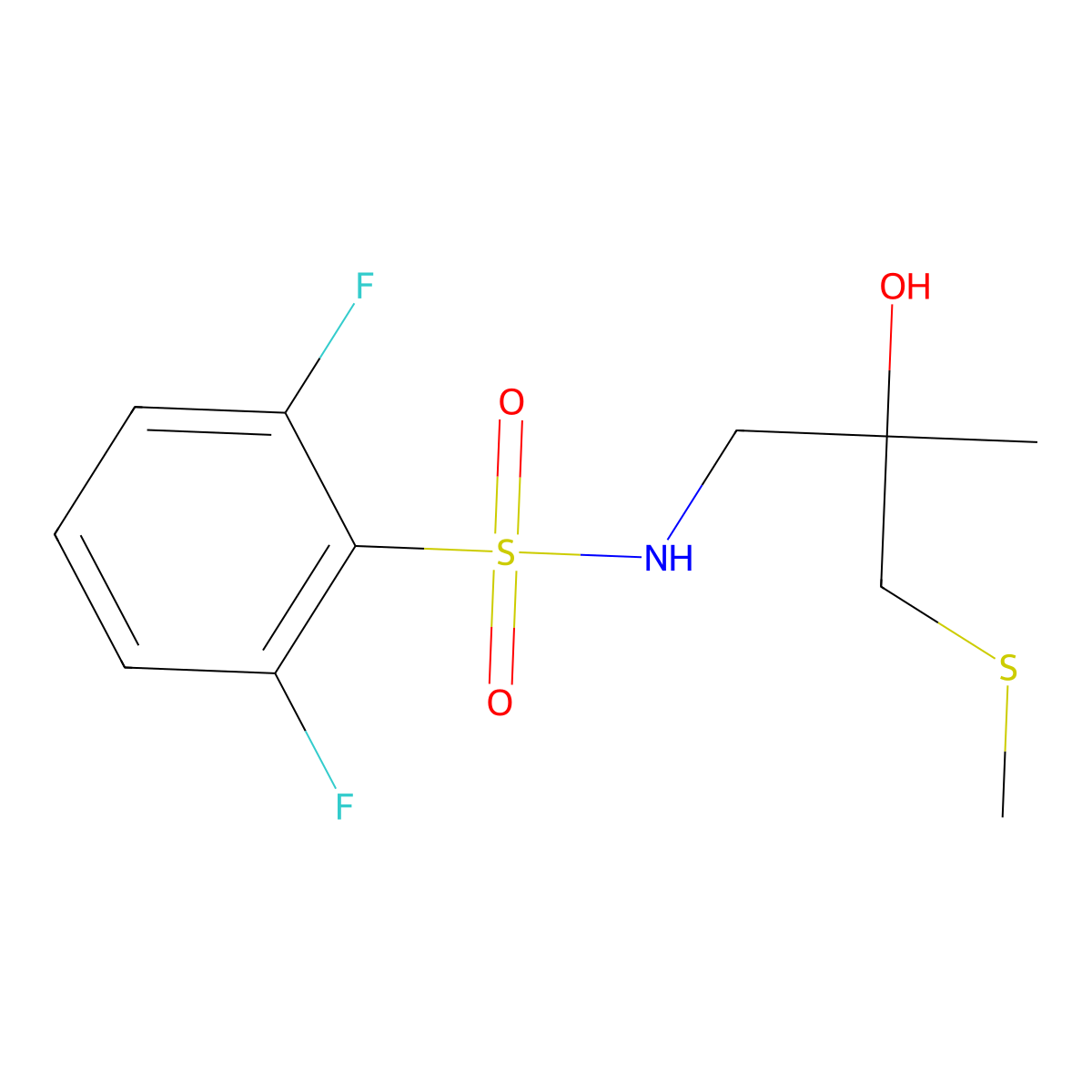 2,6-difluoro-N-(2-hydroxy-2-methyl-3-(methylthio)propyl)benzenesulfonamide molecular structure, CAS 1396812-19-3