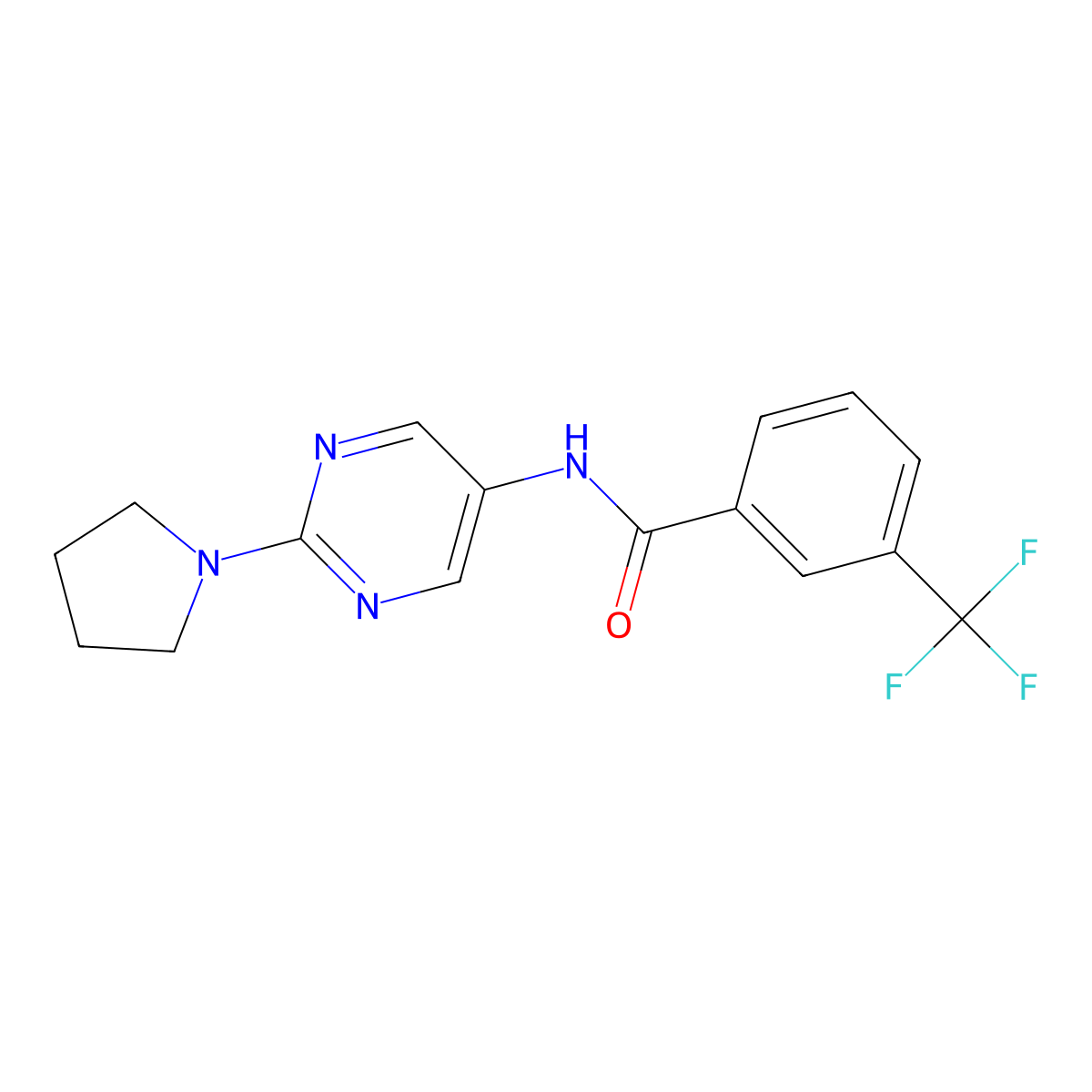 N-(2-(pyrrolidin-1-yl)pyrimidin-5-yl)-3-(trifluoromethyl)benzamide molecular structure, CAS 1396812-24-0